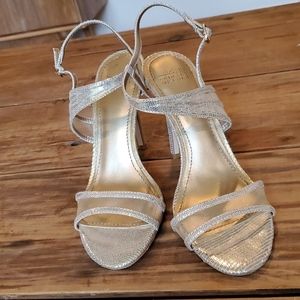 BADGLEY MISCHKA BELLE gold strappy heels